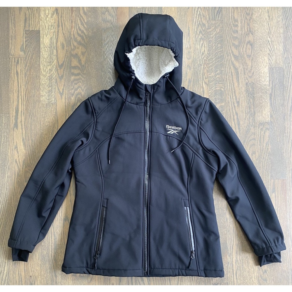 Reebok Black Sherpa Lined Hooded Softshell Jacket Women Size L